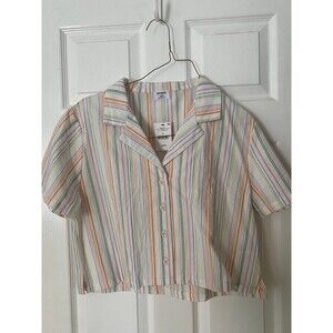 NWT Striped rainbow button down cropped shirt